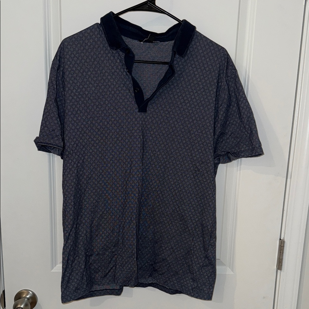 Express Navy Patterned Short-Sleeve Polo